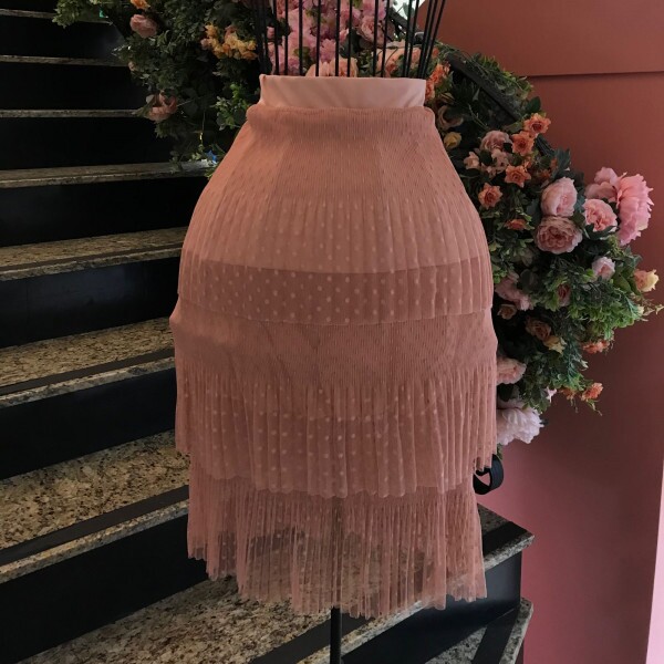 Saia de Tulle de Malha com Poá Rose